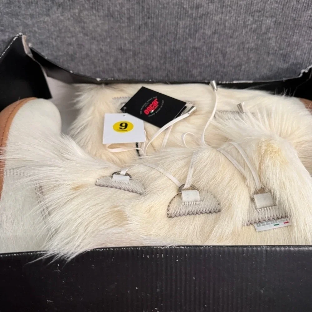NWB Oscar Sport Italy Womens 9 Goat Fur Apres Ski Boots White Handmade Luxury